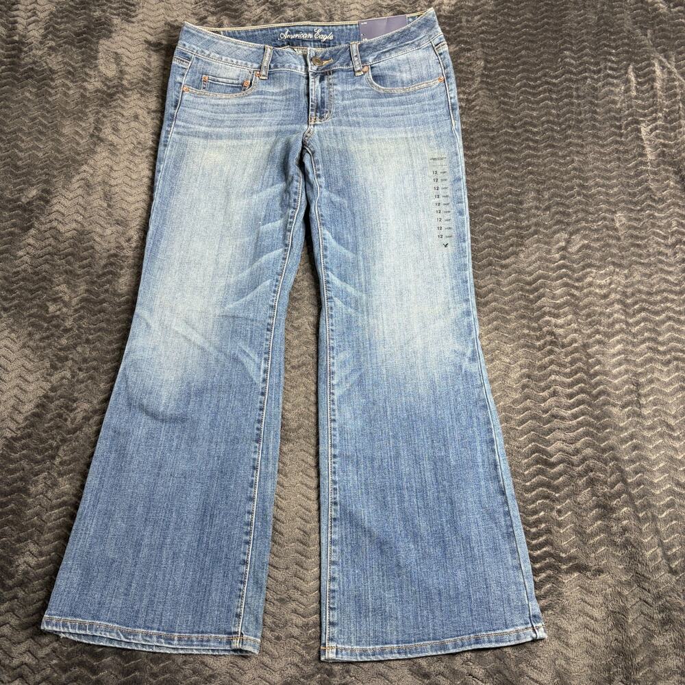 American Eagle Low Rise Favorite Boyfriend Jeans Women 12 short Blue Stretch NWT
